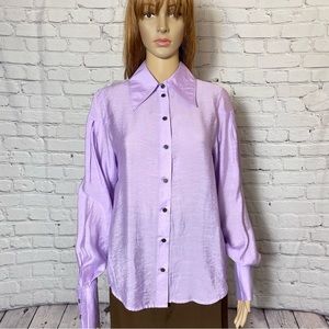 NWT New WithBlack Purple Rose Long Balloon Sleeve Shirt Size M